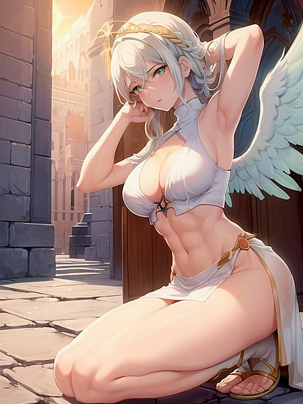 Hentai Goddess with Small Braid, Bangs, and Red Halo TeasesAbove