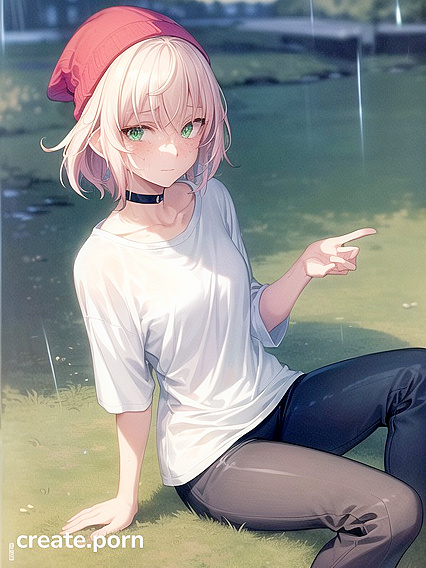 Freckled Beauty in Green Clothing and XL Hoodie for Steamy Hentai AI Image