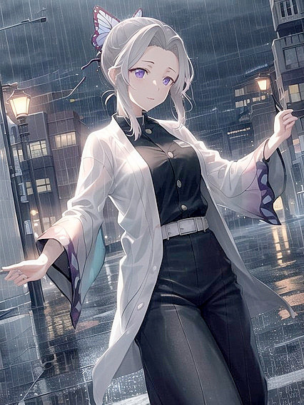 Neon Lights Reflect in Puddles Under Twinkling Starry Skies in Urban Hentai AI Image