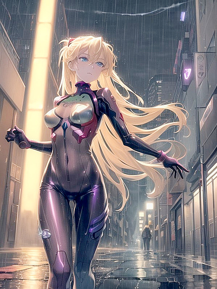 Neon Reflections and Cityscape Towers Heat up High-Res Hentai AI Image