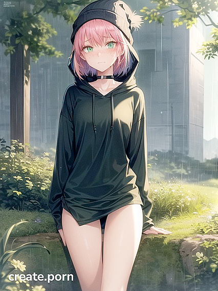 Freckled Girl 18+ in Green Clothing and Extra Large Hoodie Enjoying Hentai Pleasure