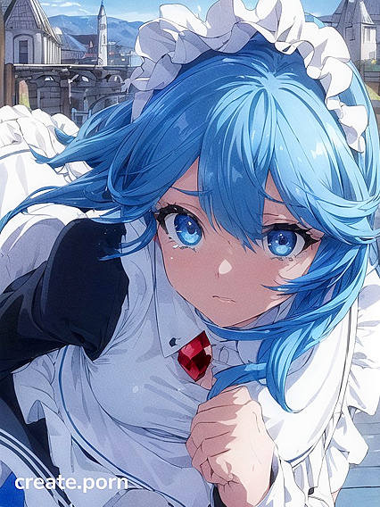 Sky Blue Haired Beauty Cries Tears of Joy Amidst Majestic Mountains in Hentai Bliss