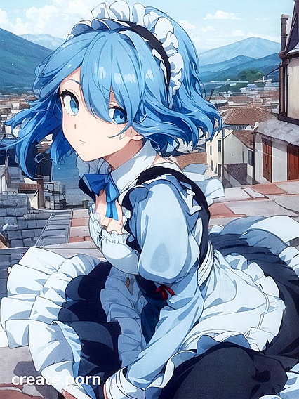 Tears of Joy - Black and White French Maid Seduction in Mountainous Hentai AI Image