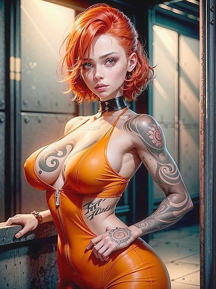 Sweaty Hentai AI Image with big breasts and long sleeves