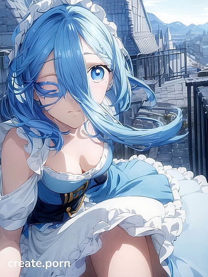 Rem's Seductive One-Eye Revealed Amidst an Ancient Village with Red Roofs Hentai Pleasure