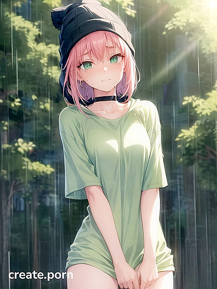 Freckled Cutie in Oversized Hoodie and Green Outfit seduces in Steamy Hentai AI Image