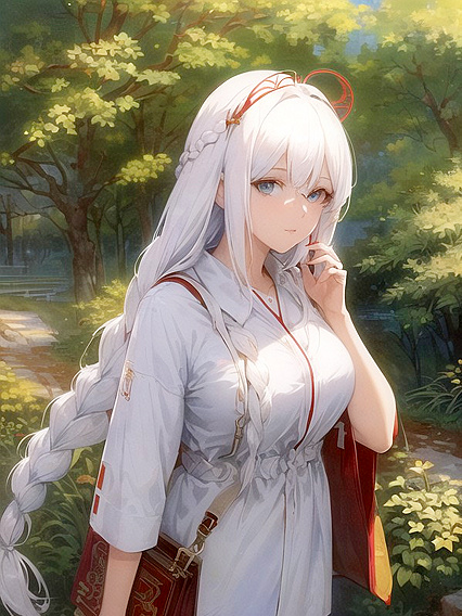 Sensual White-Haired Beauty Stands Provocatively Facing You in Seductive Anime Image