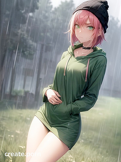 Freckled Beauty in Green Hoodie Seduces With Hardcore Hentai AI Image