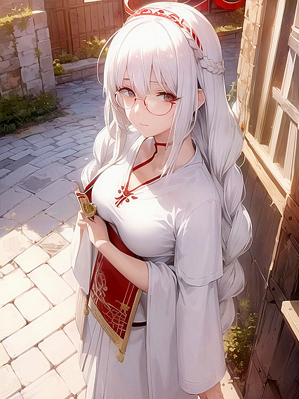 Red-Haloed Girl 18+ in Seductive Pose with Sunglasses Teases in hentai Style