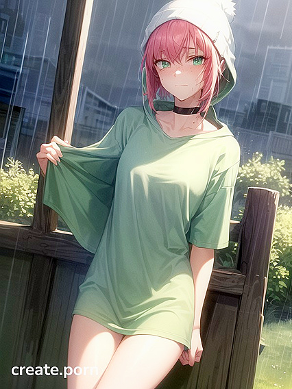 Freckled Beauty in Extra Large Hoodie and Green Clothes for Steamy Hentai AI Image