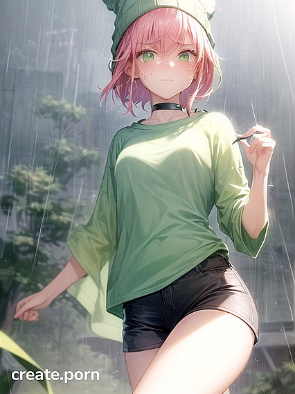 Freckled Cutie in Extra Large Hoodie and Green Outfit Seduces in Hentai AI Image