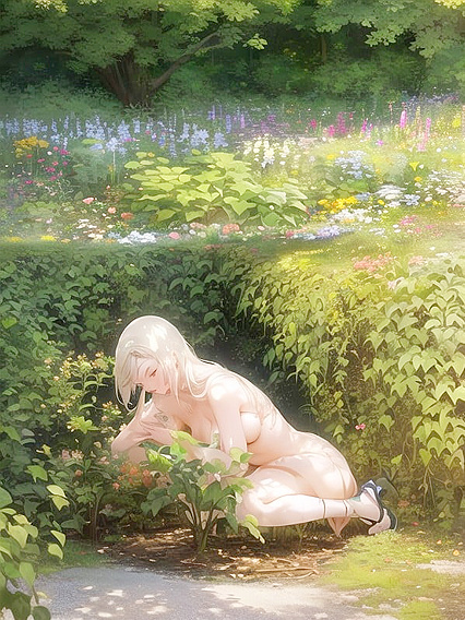 Woman's Pleasure Overflowing in the Garden - Ecstatic Moments Caught in hentai Art