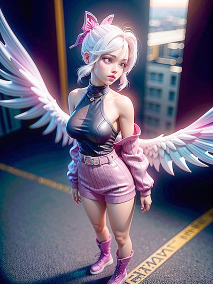 White-Haired Beauty StandsFacing Youwith Sunglasses Perched atop Her Head in Erotic Hentai AI Image