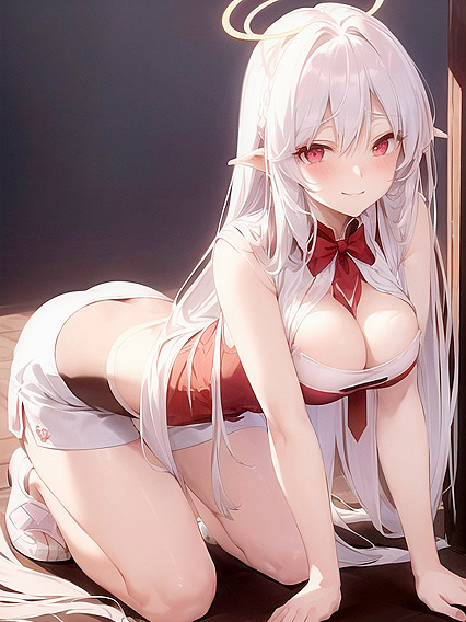 Bangs and Pink Ribbon Adorn Her Head in Seductive Hentai AI Image