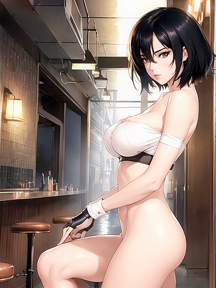 Her Mysterious Gaze Draws You In at the Neon-Lit Bar for Steamy Hentai Delights