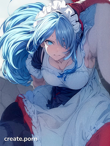 Sky Blue Haired Beauty with One-Eyed Charm Seduces on a Stone Roof HMAC AI Porno