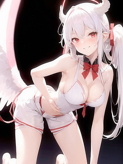 White-HairedBat Demon with Wings Bangs in Erotic Hentai AI Image