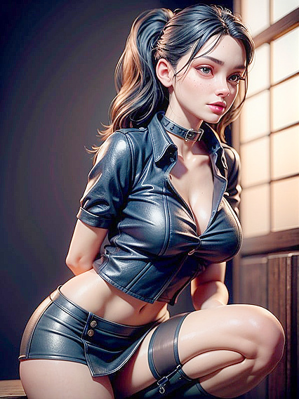 Wet T-Shirt and Mini-Skirt Fetish with Collared Girl 18+ in Hentai AI Image