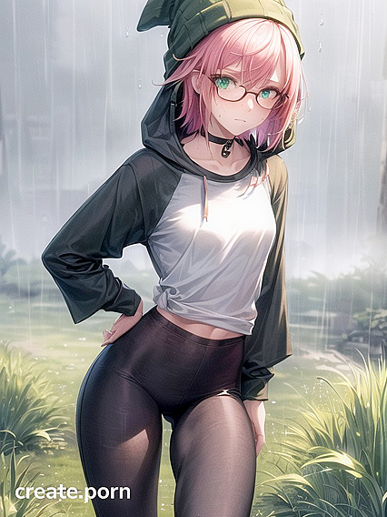 Freckled Beauty in Extra Large Green Hoodie Teases in Seductive Hentai AI Image