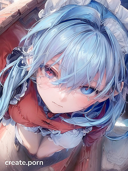 French Maid in Black and White Cries Tears of Joy on Stone Roof Hentai
