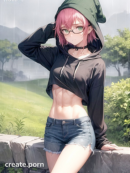 Freckled Beauty in Extra Large Hoodie and Green Clothes forSTEAMY Hentai AI Image