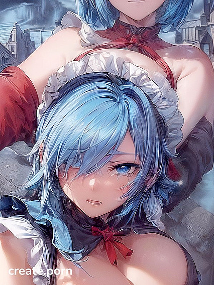 Blushing Girl 18+ with Short Sky Blue Hair Poses by Majestic Mountain in Hentai Bliss