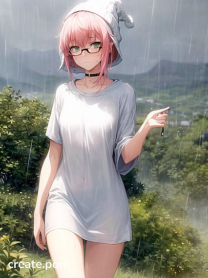 Freckled Girl 18+ in Extra Large Hoodie and Green Clothes Enjoys Horny Hentai AI Image