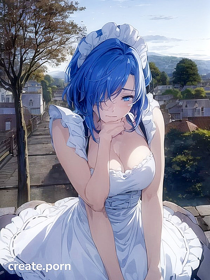 Blushing French Maid in Black and White Seduces by Giant Tree in Hentai AI Image