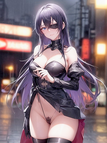 Rainy Night Surprise - Neon-Lit Moments in Horny Hentai AI Image