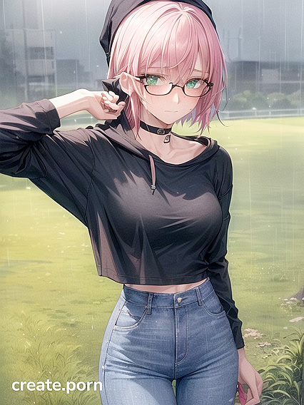 Freckled Beauty in Green Clothing Wears Oversized Hoodie for Seductive Hentai AI Image