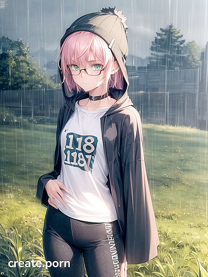 Freckled Beauty in Extra Large Hoodie and Green Outfit Seduces in Hentai AI Image