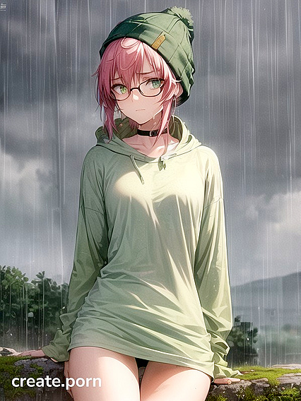 Freckled Beauty in Green Clothes and XL Hoodie for Steamy Hentai AI Image