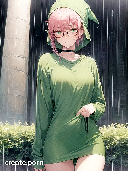 Freckled Chick in Green Clothes and XL Hoodie Gets Wild in Hentai AI Image