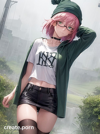 Freckled Girl 18+ in Extra Large Green Hoodie Enjoying Intense Hentai AI Image