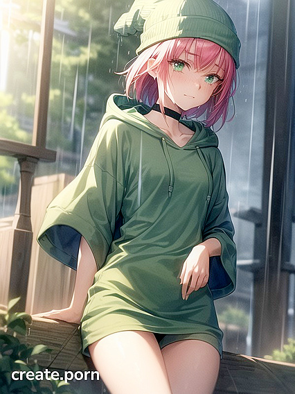 Freckled Girl 18+ in Extra Large Green Hoodie Seduces in Steaming Hentai AI Image