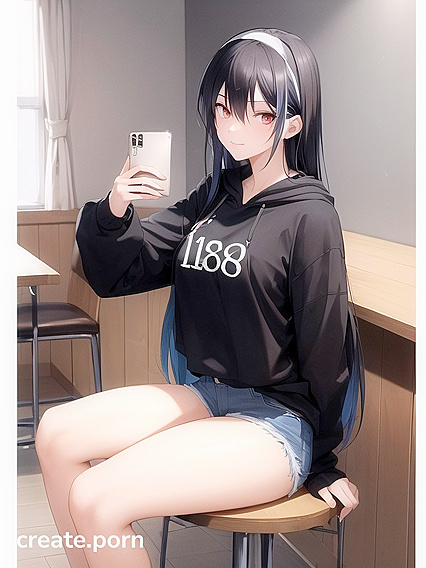 Blue-Haired Girl 18+ with a Sweet Smile Stares Intensely in hentai Hentai AI Image