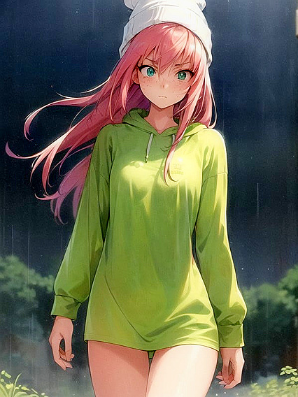 Freckled Girl 18+ in Extra Large Hoodie and Green Clothes Seduces in hentai