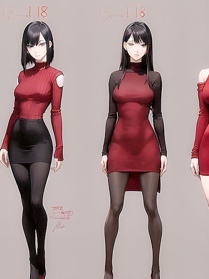 Red Knit Dress and Black Tights in Steamy Hentai AI Image