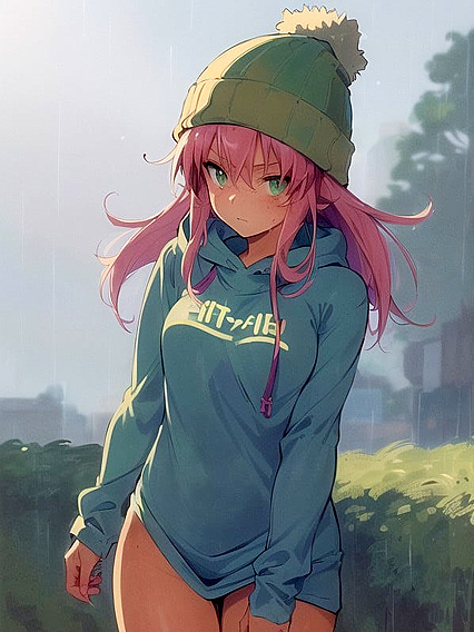 Freckled Beauty in Green Clothes and Oversized Hoodie for Steamy Hentai Fun