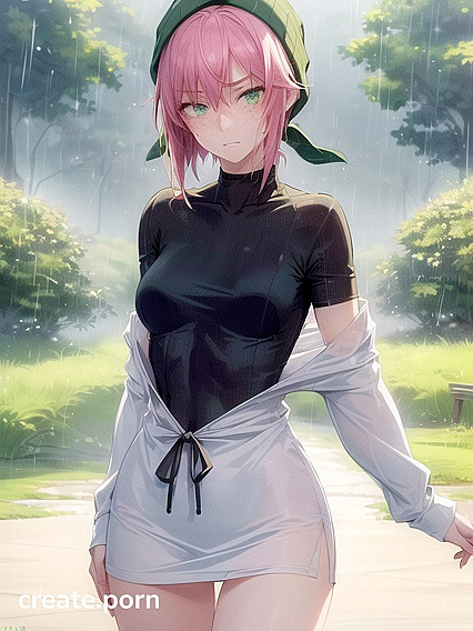 Freckled Beauty in Extra Large Hoodie and Green Outfit Seduces in Hentai AI Image