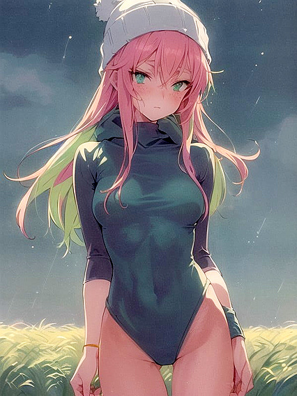 Freckled Beauty in Green and Pastel-Colored Outfit Exploring Hentai Pleasures