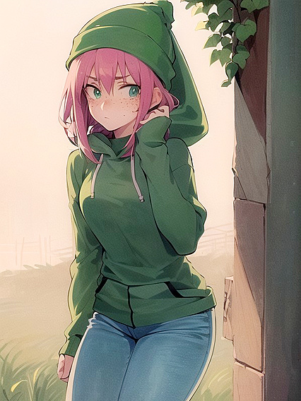 Pastel-Colored Green Hoodie fetish in Steamy Hentai AI Image