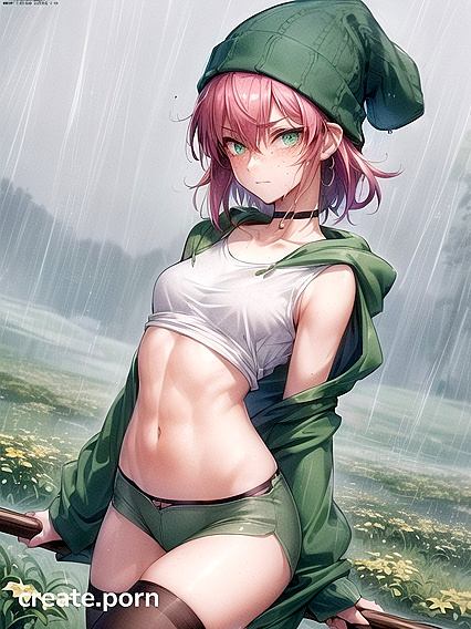 Freckled Cutie in Extra Large Green Hoodie Nails Horny Hentai AI Image