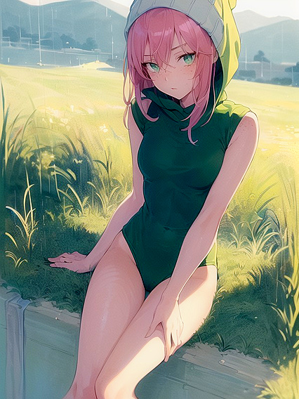 Pastel-Colored Green Hoodie Goddess inMind-Blowing Hentai AI Image