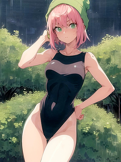 Freckled Cutie in Extra Large Hoodie and Green Outfit Seduces in Hentai AI Image