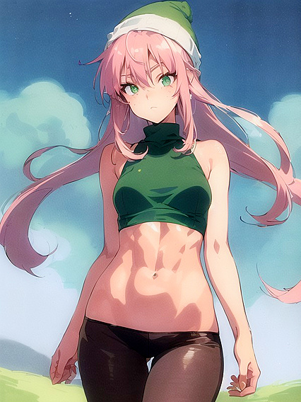 Freckled Girl 18+ in Green Clothes and Extra Large Hoodie Enjoys Steamy Hentai AI Image