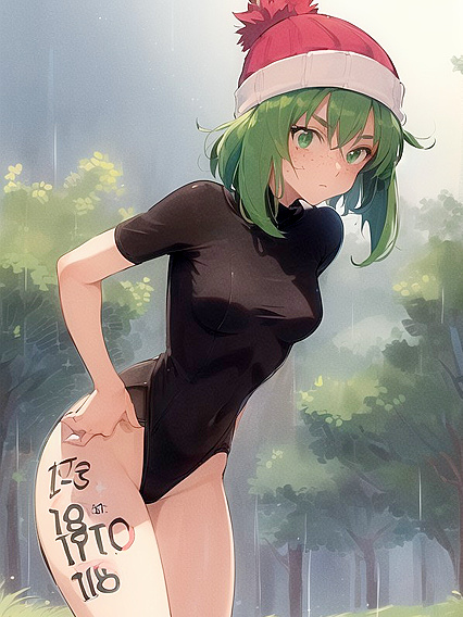 Freckled beauty in a oversized hoodie and green clothes gets naughty in Hentai AI Image