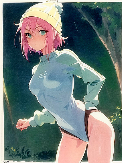 Freckled Cutie in Pastel-Colored Extra Large Hoodie for Steamy Hentai AI Image