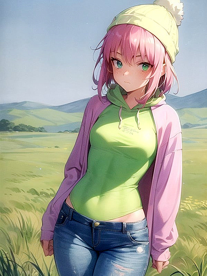 Pastel-Colored Hoodie Girl 18+ with Extra Freckles in Seductive Hentai AI Image
