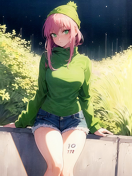 Freckled Girl 18+ in Green and Pastel Clothes Exploring Hentai Pleasures